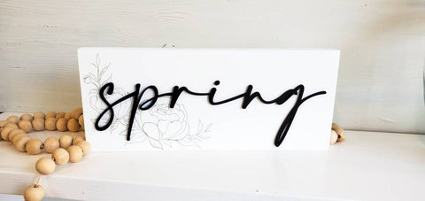 Spring Wood Sign, Block Sign For Spring, Botanical Home Decor, Spring Wood Decor, Easter Decor, Flower Sign, Mother's Day Gift, Boho Decor